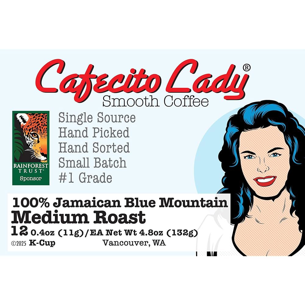 100 자메이카 블루 <b>마운틴</b> 미디엄 로스트 커피 <b>K</b>-Cup 호환 - JACRA 인증 Cafecito <b>Lady</b>