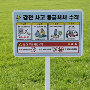 감전사고 응급처치 수칙 지주 튼튼한 철판 매립식 팻말 푯말 표지판 중