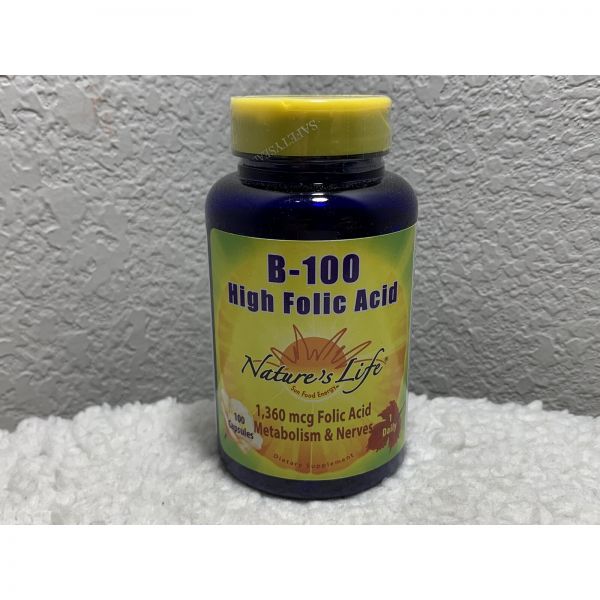 Nature’s Life <b>네이처스 라이프</b> B-100 고함량 <b>엽산</b> 1360mcg 신진대사 및 신경계 건강 134440