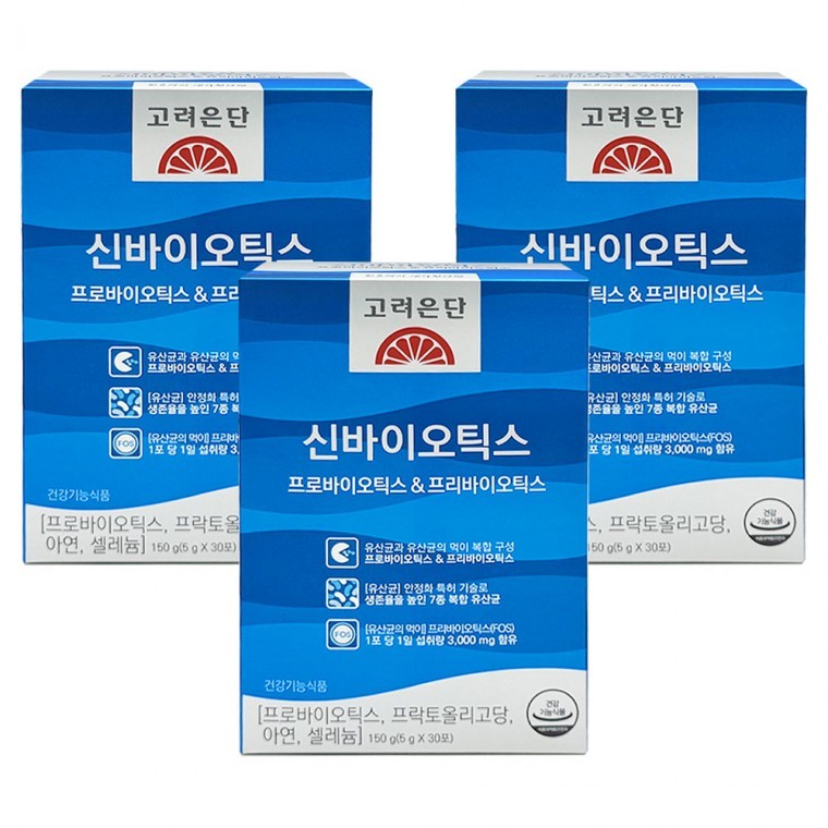 <b>고려은단 장</b>건강 신바이오틱스 프로바이오틱스 20억CFU 프리바이오틱스 30포 3박스