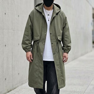 남자 간절기 후드 롱야상 자켓 오버핏 바람막이 스트링 조절 시스템 야상 점퍼