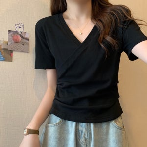 센즈 랩 반팔 티셔츠 여성 셔링 상의