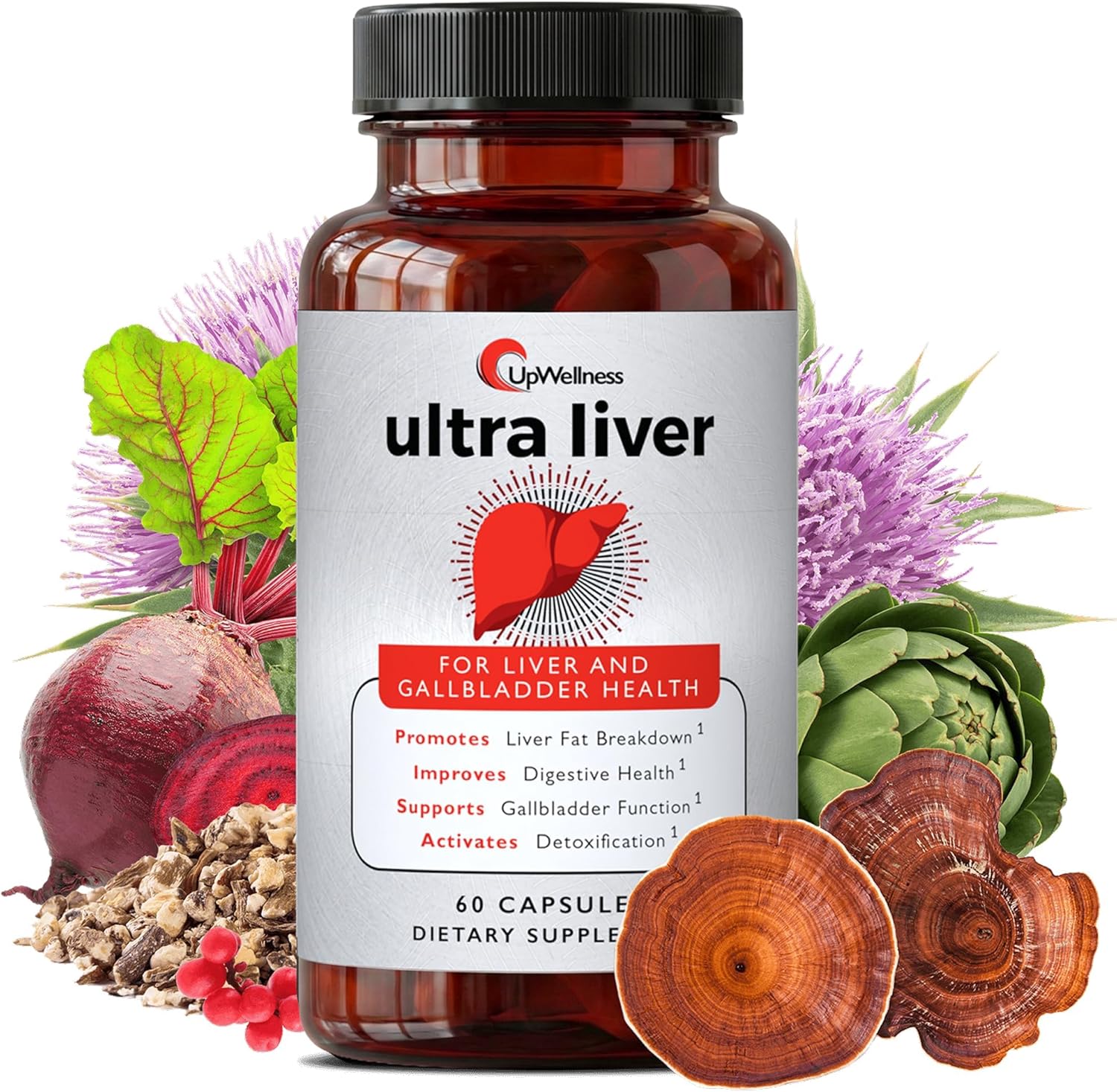 간 지지 및 담낭 지지를 위한 업웰니스 울트라 보충제 - TMG <b>NAC</b> 밀크 시슬 등으로 구동 클렌징 디톡스 리페어 60캡슐 60 Count (Pack of 1)