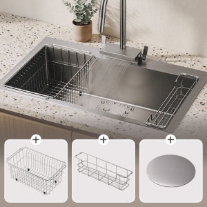 플라비온 사각싱크볼 씽크볼 사각 엠보 코팅 주방 싱크대 3way 폭포수전 FVS-860