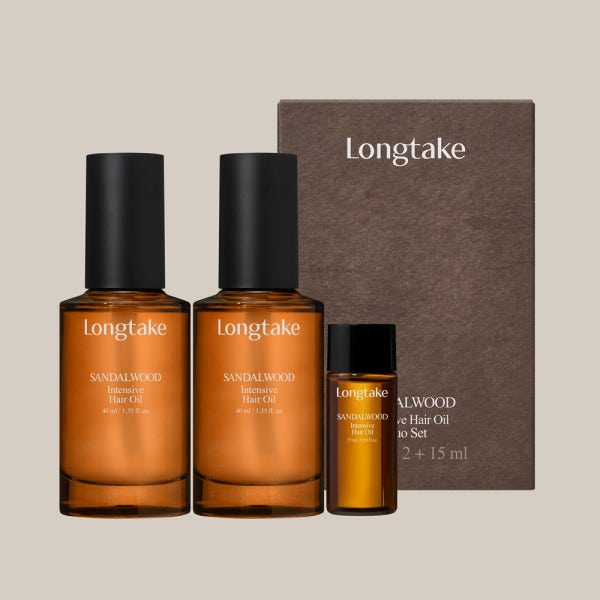 [120시간 향지속] 롱테이크 샌달우드 헤어오일 40mlx2+15ml 향좋은 퍼퓸 헤어 에센스 단백질 아르간오일 듀오 세트 (볼륨 로션 컬크림 극손상 열보호 세럼)