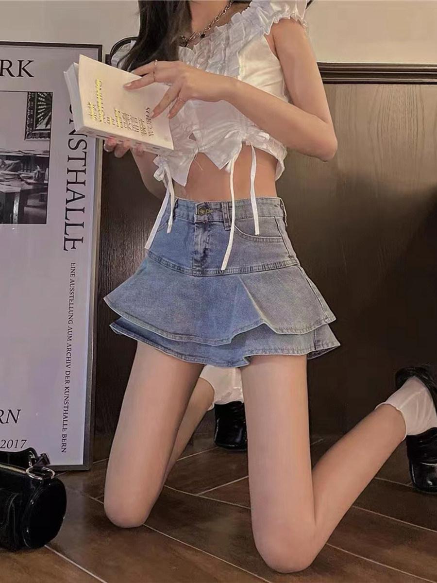 청치마 플레어 스커트 바지 초 미니 밴딩 라인 스프링 홀복 화이트 치마 테니스 블루 S