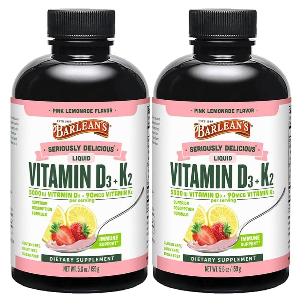 <b>발린스</b> 어린이용 <b>비타민 D3</b> 5000 IU 125mcg + K2 MK7 90mcg 액상 핑크레모네이드 5.6온스 x2팩