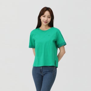 [PAT 여성] 우븐 배색 자수 포인트 티셔츠_1K45305