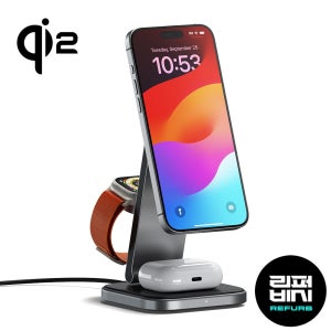 [리퍼] 사테치 Qi2 무선 충전 거치대 고속 충전기 맥세이프 아이폰 15W 애플워치 3in1