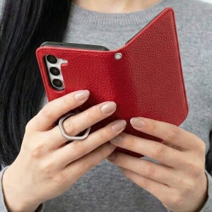 국내 생산 폰누리 천연소가죽 카드 지갑 다이어리 케이스 링 레드, LG Q92