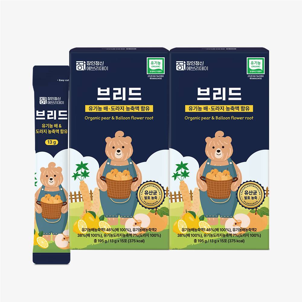 장인정신에브리데이 데일리케어 배도라지 건강즙 브리드 스틱 <b>어린이</b> 환절기 도라지배즙 유기농 미세먼지 15포 2개