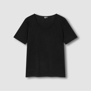 [JAJU/자주] 여 슬럽 U넥 반팔 티셔츠_블랙
