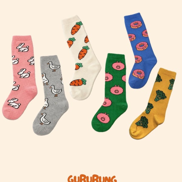 [SINGLE·120-150 / 160-190] 바로배송! 구루룽양말 아기니삭스 미끄럼방지 아기양말 동물양말 패턴양말