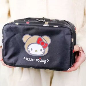 헬로 키티 여행용 파우치 가방 소지품 세면도구 화장품 보관 대용량 캐리어 접이식 블랙