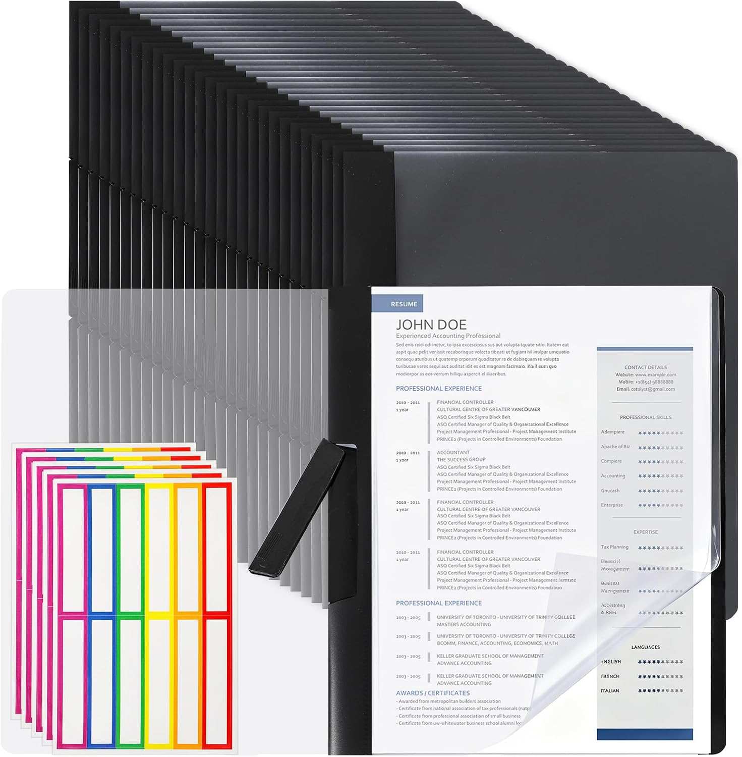 클립이 포함된 YIMITEE 30 팩 클리어 <b>리포트</b> 커버 스티커가 60개 11.5 x 9 인치 프레젠테이션 폴더 슬라이드 잠금 문자 크기 이력서 바인더 사무실 학교용 30장 용량