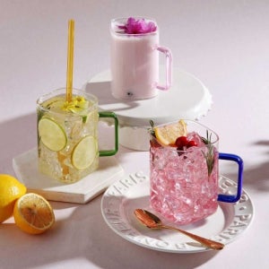 마시피렌체 유리컵 머그잔 찻잔 커피잔 내열유리 컬러핸들 아이스커피잔 에이드잔 유리잔