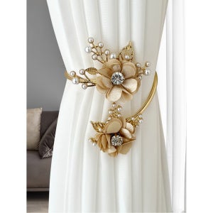 합금 커튼 타이백 패브릭 꽃 수 이중 및 있는 모양 다이아몬 구부릴 장식 정리용 창문 Red 1 piece