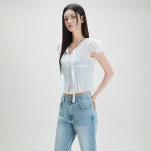 [미쏘] 글로시 타이 블라우스_MIWBWG501G
