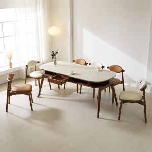 페라모 무드 수납형 원목 6인용 세라믹 식탁 세트 타원형 1800 의자3개 + 벤치1개