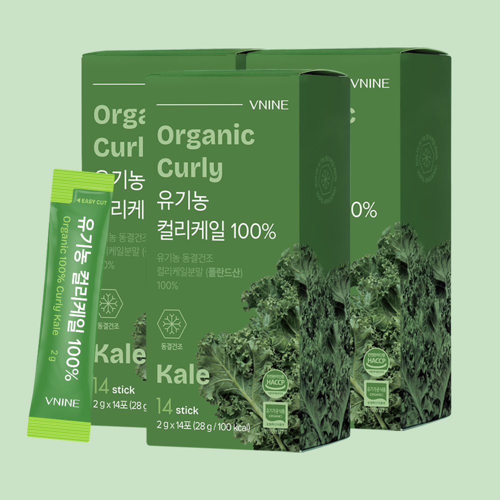 (72포) <b>브이나인</b> 유기농 컬리케일 100% 동결건조 폴란드산 14포x3박스 곱슬케일 케일분말