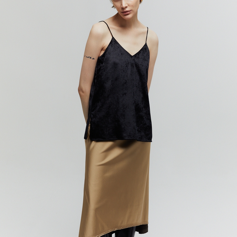 [르하스] [DE BASE] VELVET SLIP TOP_BLACK