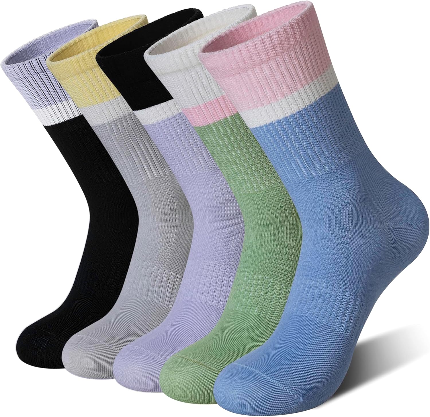씨얀 여성 크루 양말 운동용 캐주얼 코튼 롱 스트라이프 스포츠 하이 5켤레 5 Pairs Color Block 6-9