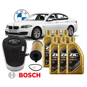 [엔진오일 3종세트] BMW 뉴 5시리즈 520d 525d 10년5월-16년10월 보쉬필터2종 ZIC TOP 지크탑 PAO 5W30, 6L, 1개