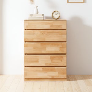 홈스빌 라인즈 고무나무 원목 서랍장 수납 세트 침실 거실 옷 전도방지 내추럴 6단 800
