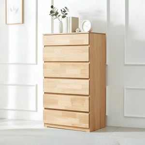 홈스빌 라인즈 속깊은 고무나무 원목 서랍장 광폭 수납 세트 옷 전도방지 내추럴 6단 800