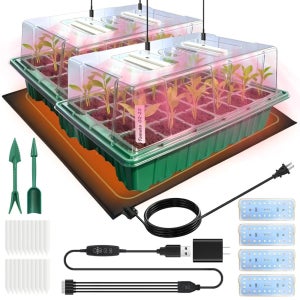 재배 조명과 열 매트가 있는 스타터 트레이 습도 돔 및 타이밍 컨트롤러가 2팩 스타 2 Pa (24 Cells)