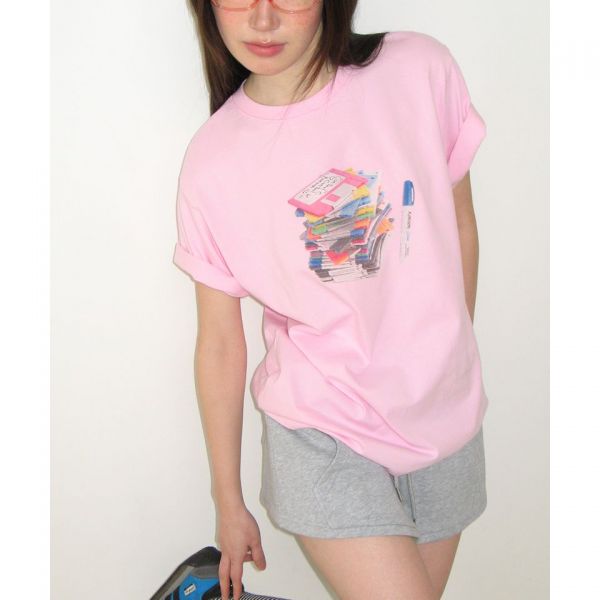 RONRON FLOPPY DISK BASIC FIT T SHIRT SOFT PINK 164829
