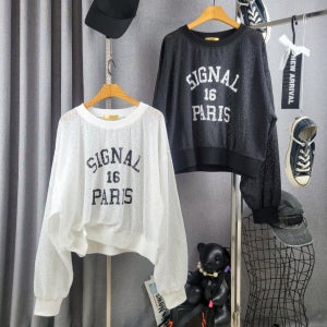 라방 10% 추가 할인 (블랙라벨,77가능)시그널 시스루 레이스 긴팔 맨투맨 2color