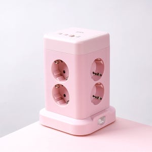 지클릭커 타워 고용량 4000W USB 출력 멀티탭 핑크, 8구, 2m