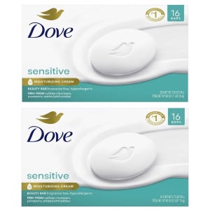 도브 센서티브 모이스처라이징 크림 뷰티 바 비누 미국산 무향, 106g, 32개