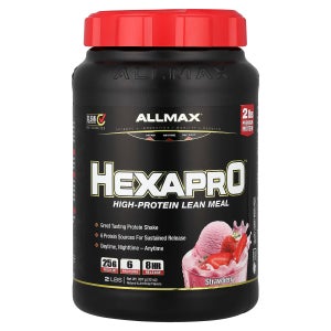 올맥스, Hexapro, 고단백질 린 밀, 딸기 맛, 907g(2lb) AMX-22849