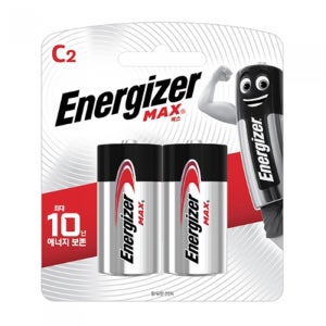 에너자이저 C형 건전지 2알 알카라인 맥스 LR14 1.5V 중형 장난감 라디오