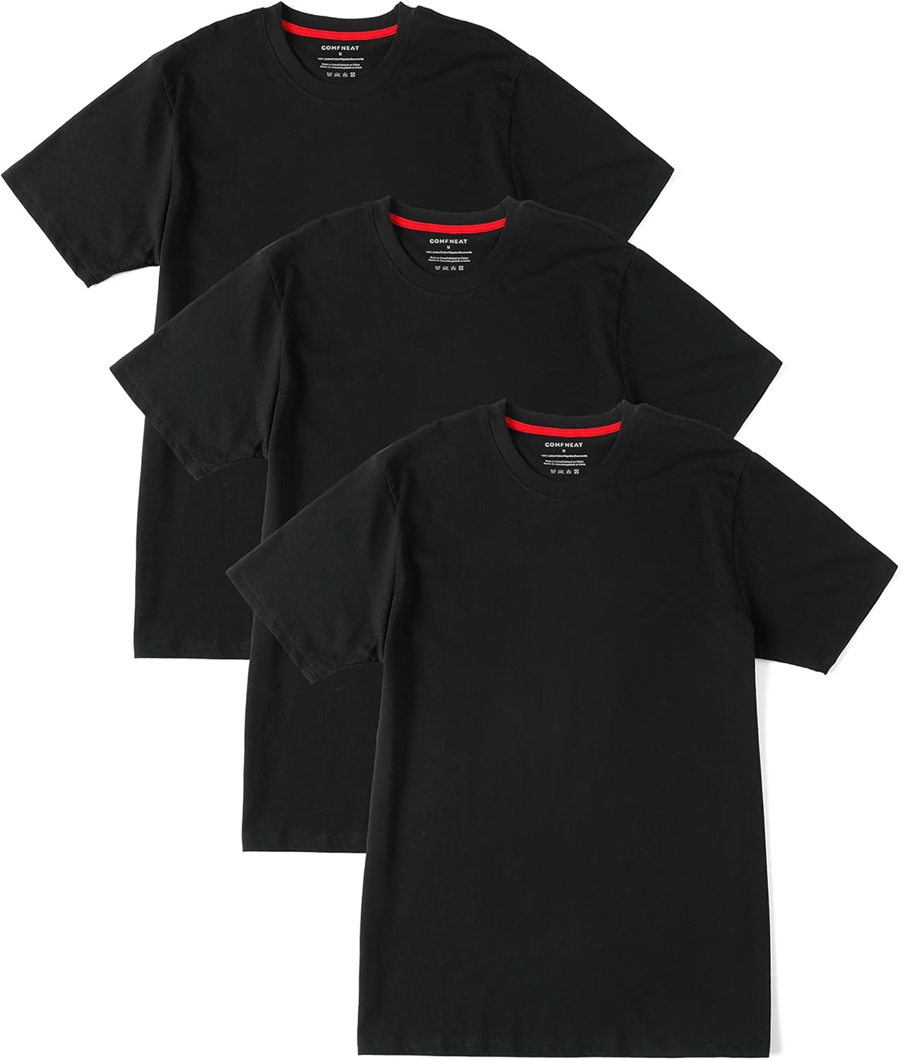 컴프닛 남성용 3팩 경량 티셔츠 코튼 크루넥 레귤러 핏 솔리드 티 Small Black 3-pack