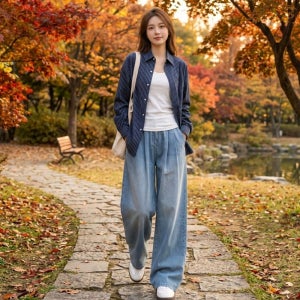 [2개기장]편한 여성청바지 데님 세미 와이드 팬츠 하이웨스트 밴딩 키작녀 청바지 빅사이즈