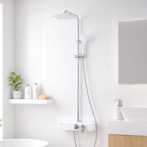 퀸넥스 카스텔 국산 고급 선반형 해바라기 레인 샤워기 화이트 3기능 욕실 샤워수전 셀프교체