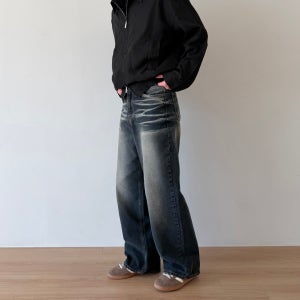 빈티지 브러쉬 워싱 와이드 데님 팬츠 캣브러쉬 스톤워싱 중청 진청 청바지 남자청바지 봄신상