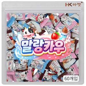 롯데제과 폭신폭신 말랑카우 밀크,딸기,빠삐코 세가지맛, 4g, 60개