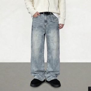 트리플 절개 커브드 크랙 청바지 2color