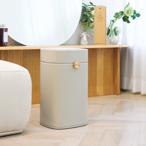 키비 자동 센서 쓰레기통 이중커버 대형 휴지통 18L, 연베이지
