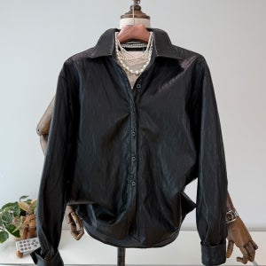 페이크 레더 얇은 남방 셔츠 자켓
