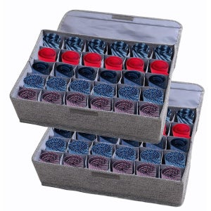 뚜껑이 있는 접이식 옷장 서랍 정리함 60셀 스카프 및 란 용 패브릭 분할 보관함( Gray 30 Cells