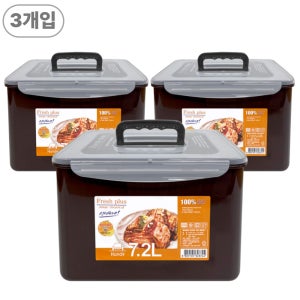 김치통 밀폐용기 핸디형 손잡이 대용량 용량선택 7.2L, 초코, 3개