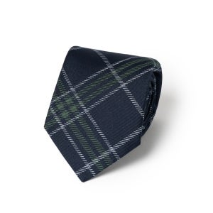 프랑코 바씨 타탄 체크 다크 네이비 포레스트 그린 우븐 실크 넥타이 FB6BX117