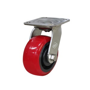 스텐바퀴 12.5cm( 5인치 ) 중량 회전 롤러베어링타입 적색우레탄바퀴 올스텐캐스터
