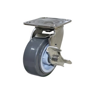 스텐바퀴 12.5cm( 5인치 ) 회전옆브레이크 중량 롤러베어링타입 회색 우레탄바퀴 올스텐캐스터