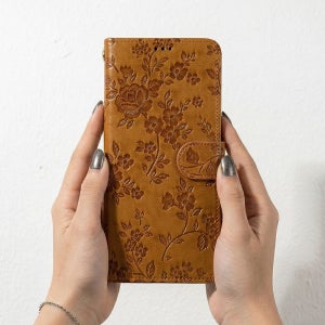 국내 생산 폰누리 천연소가죽 카드 지갑 다이어리 케이스 플라워 카멜,  LG Q51